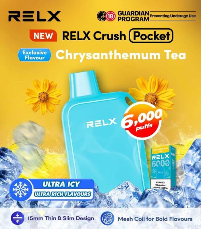  Analyzing image      RELX-CRUSH-POCKET-6000-CHRYSANTHEMUM-TEA-SG-Vape-Hub