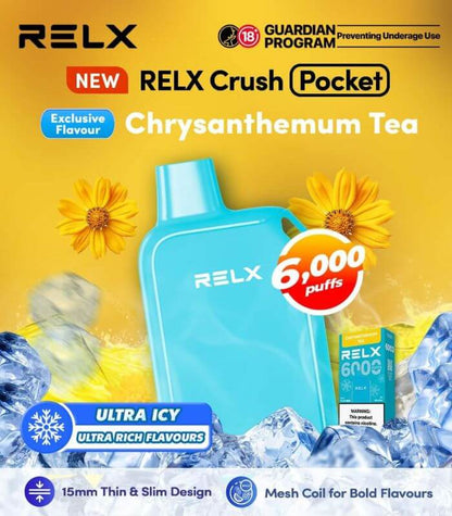  Analyzing image      RELX-CRUSH-POCKET-6000-CHRYSANTHEMUM-TEA-SG-Vape-Hub